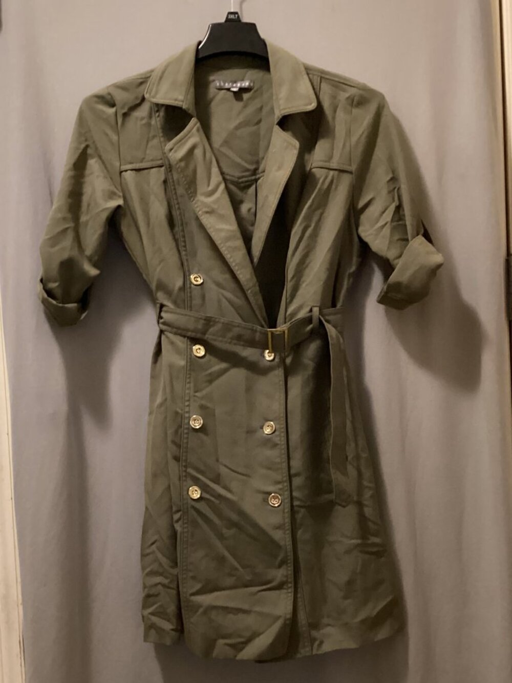 Sharagano Women’s Double-Breasted Trench Coat - Size 10 Petite (10P) Olive